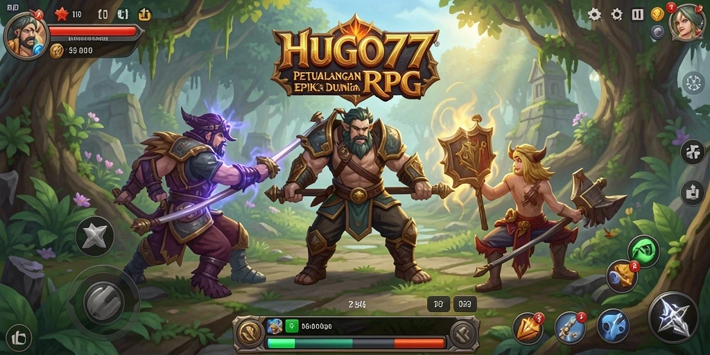 Screenshot HUGO77 menampilkan aksi menegangkan dalam pertempuran RPG.