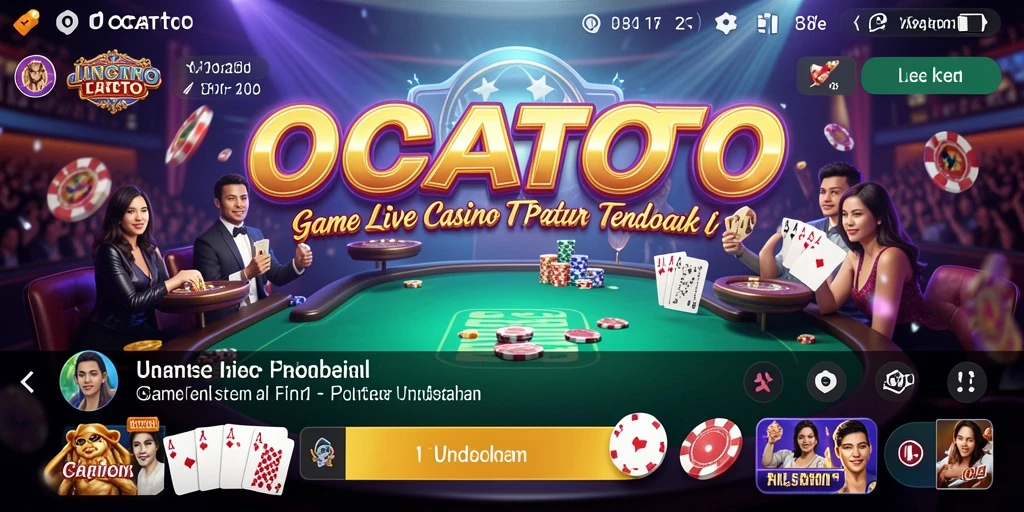 Screenshot gameplay OCATOTO dengan dealer langsung dalam suasana kasino.