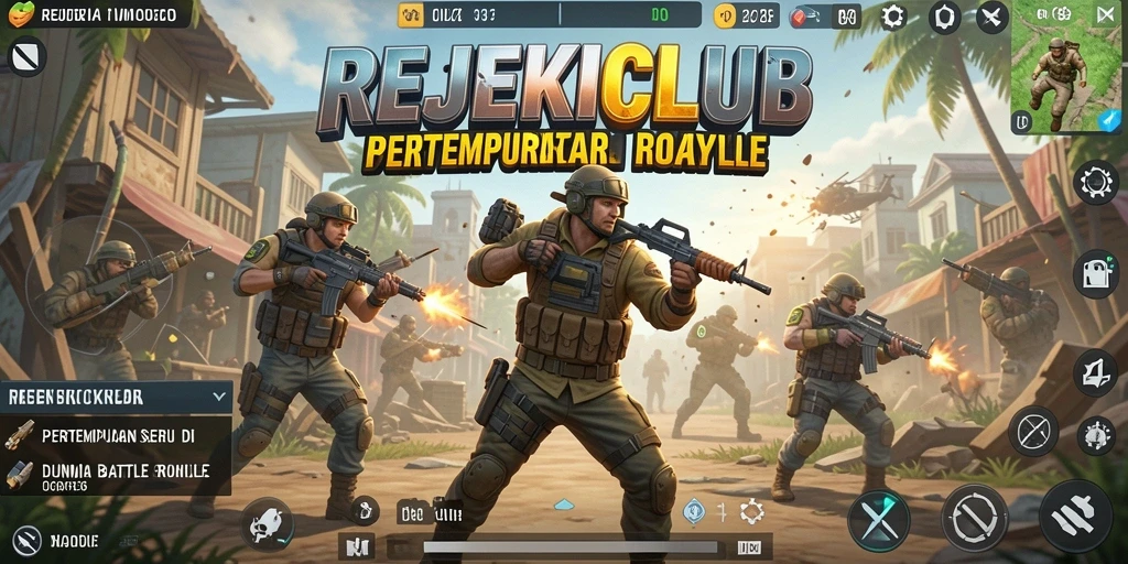 Tampilan gameplay mendebarkan dalam <strong>REJEKICLUB</strong>, menampilkan aksi Battle Royale.