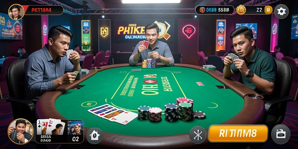 Screenshot gameplay Poker RI188 yang menunjukkan aksi seru dan kompetitif.